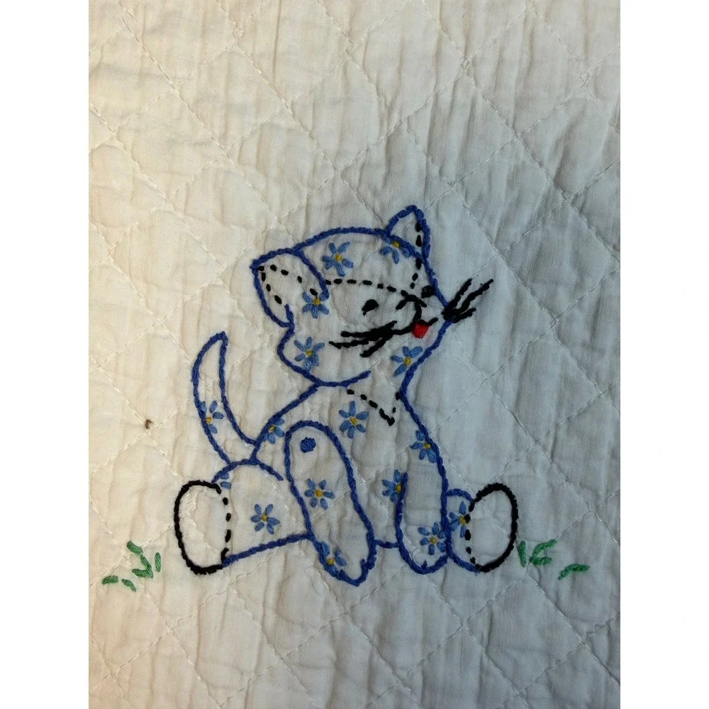 Raggedy Ann Andy Vintage 70's Embroidered Baby Quilt Handmade Nursery 36x56